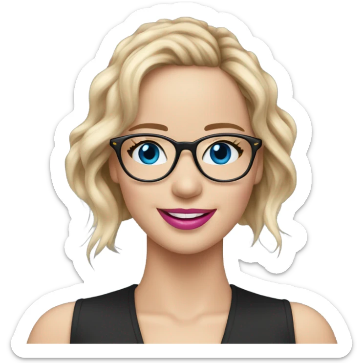 Happy Jennifer Lawrence,  blue eyes wearing glasses and pink lipstick  sticker