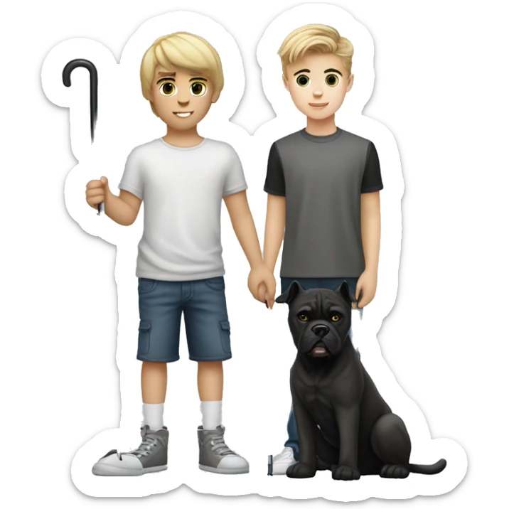 young white kid with justin beiber hairstyle standing alongside a black cane-corso sticker