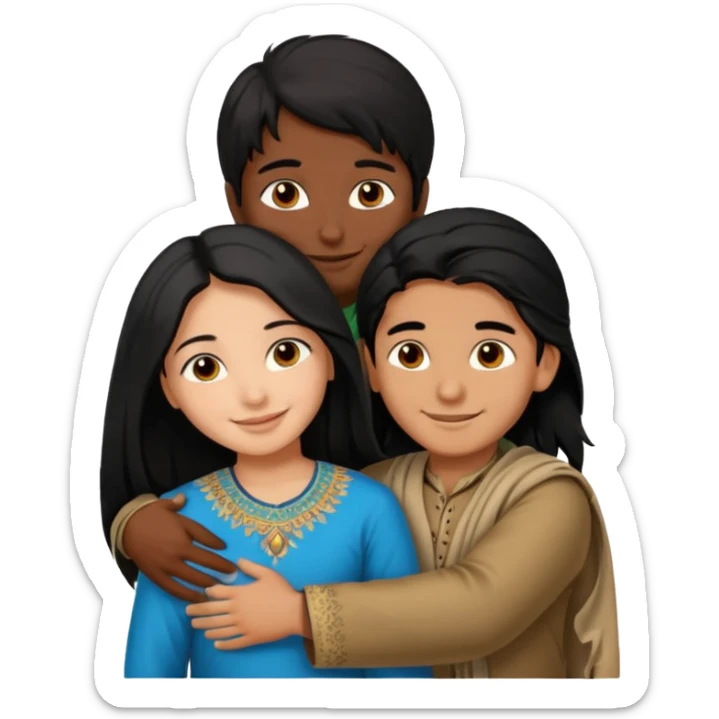 An Afghan girl and Indian boy who are in long distance relationship hug each other from distance. sticker