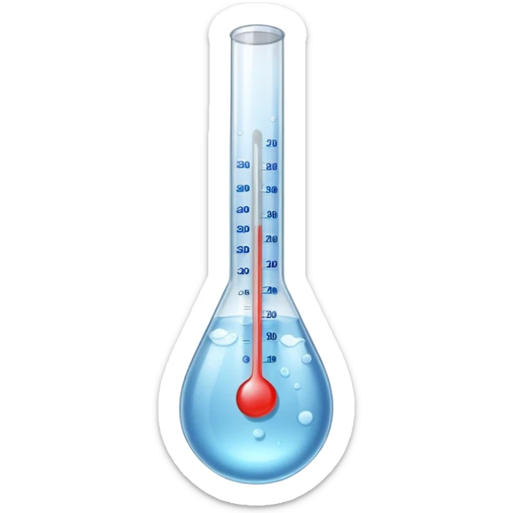 The thermometer is placed in a clear glass of water and shows the temperature. sticker