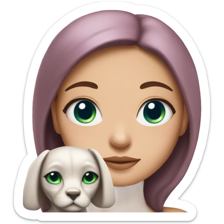 A brunette girl with blue eyes cuddles a pink sphinx with green eyes sticker