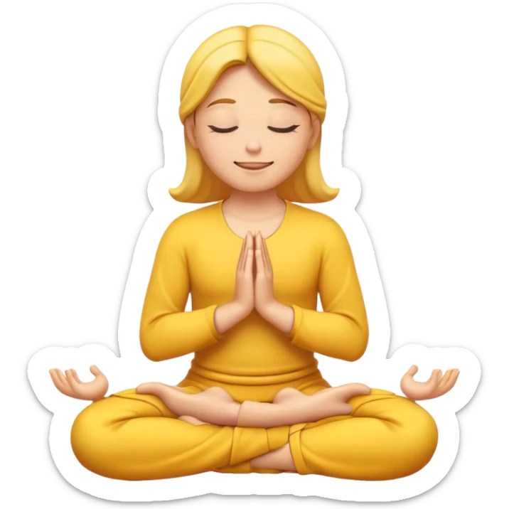 yellow emoji meditating, hands resting on knees, eyes closed, serene smile sticker