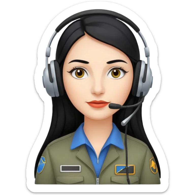 Femme cheveux long noir travaille dans le domaine de l'aéronautique sourcils fournis makeup clean sticker