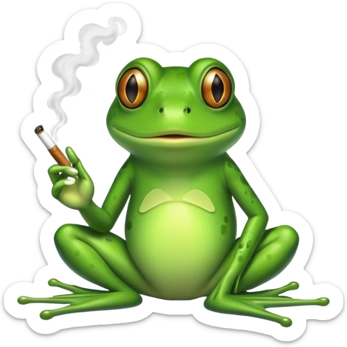 Fait moi un emoji qui ressemble à une grenouille qui fume de la beuh magique  sticker