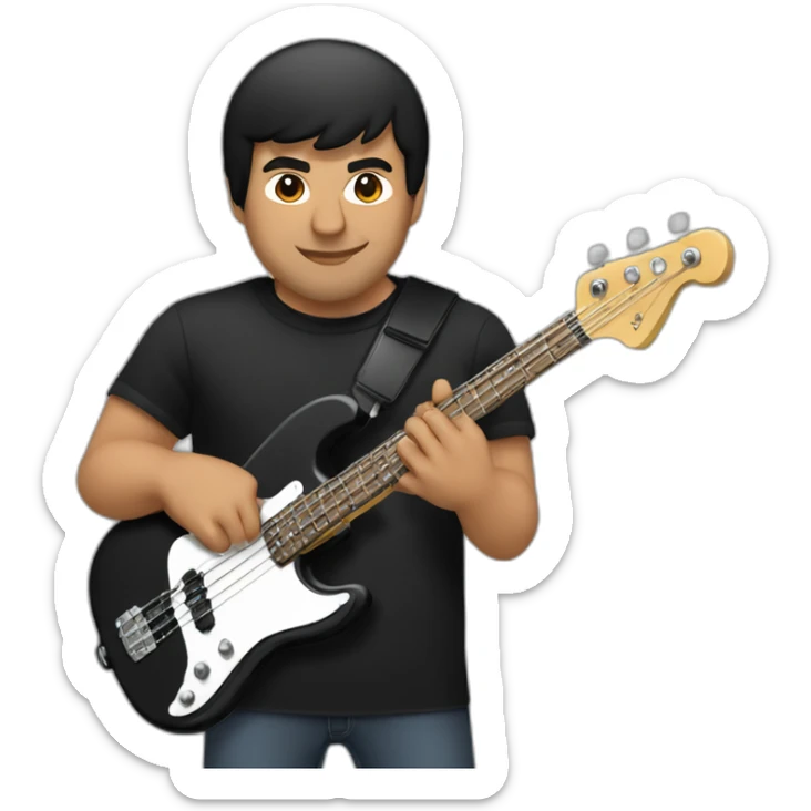 latin lover man, very strong, short black hair, wearing black shirt, playing electric bass sticker