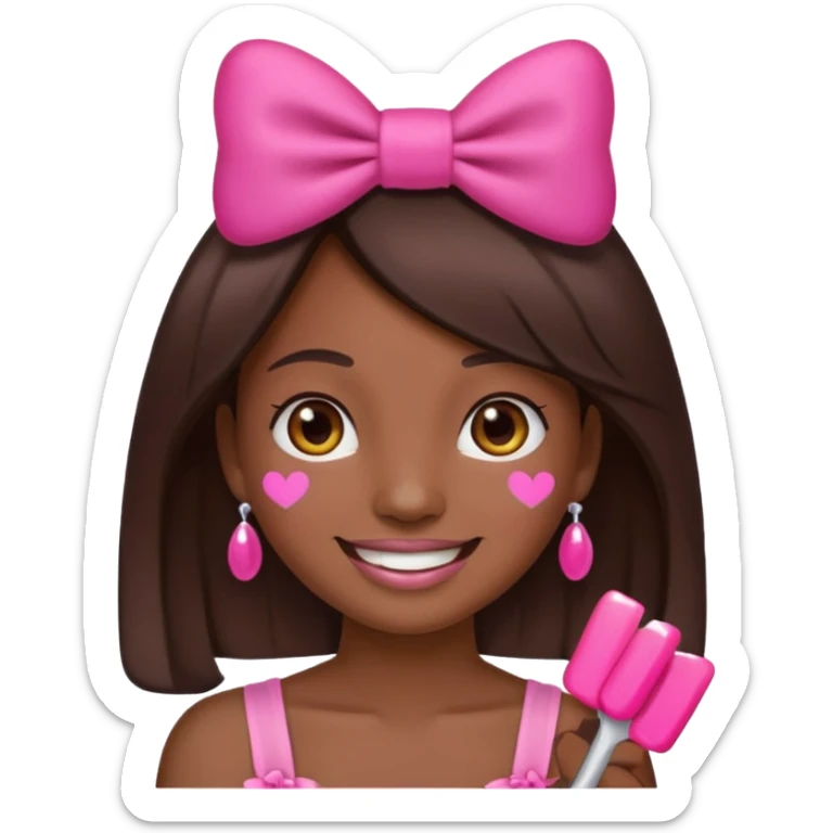emoji combining relaxed face, pink bow, and dark skin tone nail polish sticker