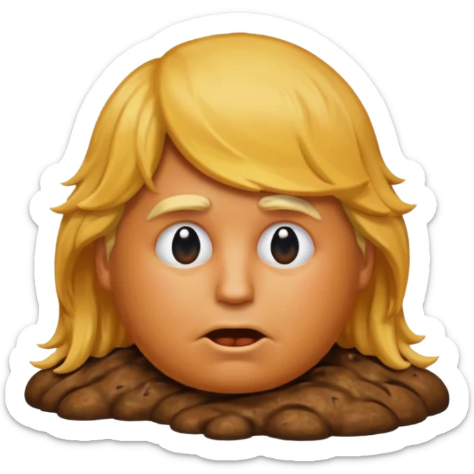 the poop emogi, a pile of poop in trumps image   none of those are what i want  i want the poop emogi with trumps face renbdered in poop, with an orange cast, and his wig on top nope  nope sticker