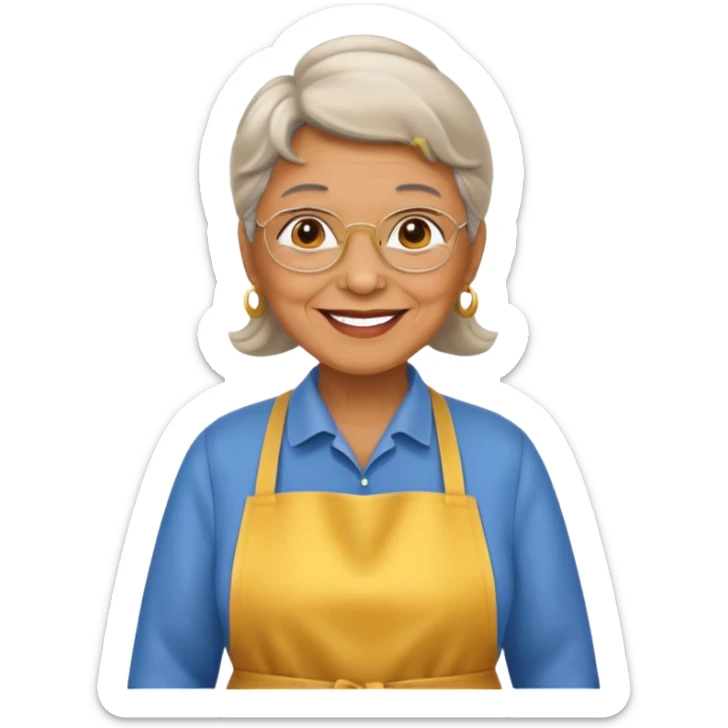 Portrait of a proud grandma wearing a golden apronmagical warmth, emoji-style sticker