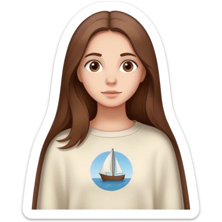 Italian girl with long brown hair wearing crewneck sweater that says cape cod on it sticker