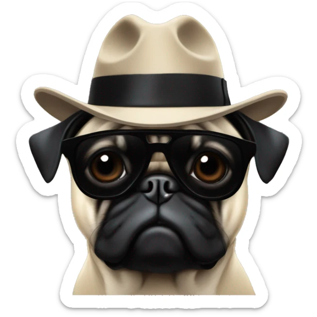 Pug mask from grand theft auto with black fedora and black sunglasses like the god father but still showing the dog ears sticker