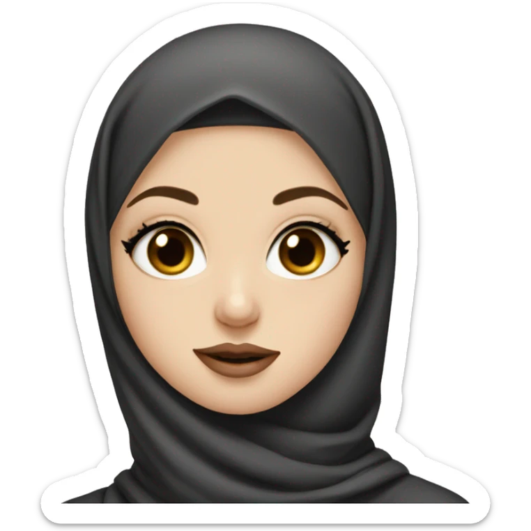 White girl with brown eyes and a black hijab giving a air kiss sticker