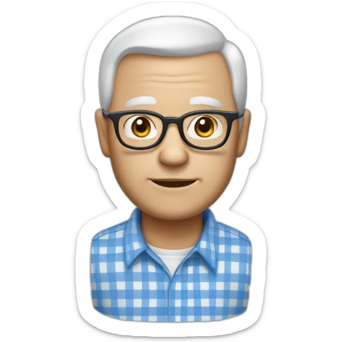 Grandfather white skin color, with glasses to see, white and blue checkered shirt, hair on the sides, no hair in the middle of the head. sticker
