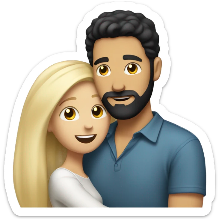 A white man with black hair and a black beard hugging a blonde woman sticker
