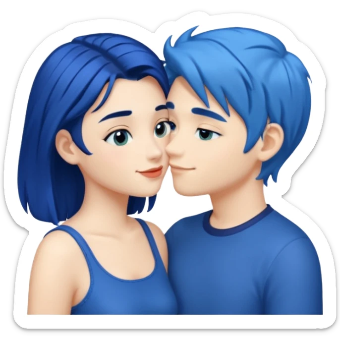 DARK Blue hair girl kissing blue hair boy sticker