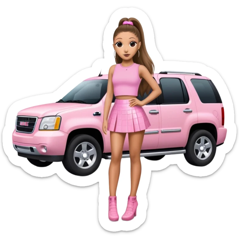 Ariana grande heading to her black GMC wearing a pink croc top and a short pink skirt  sticker