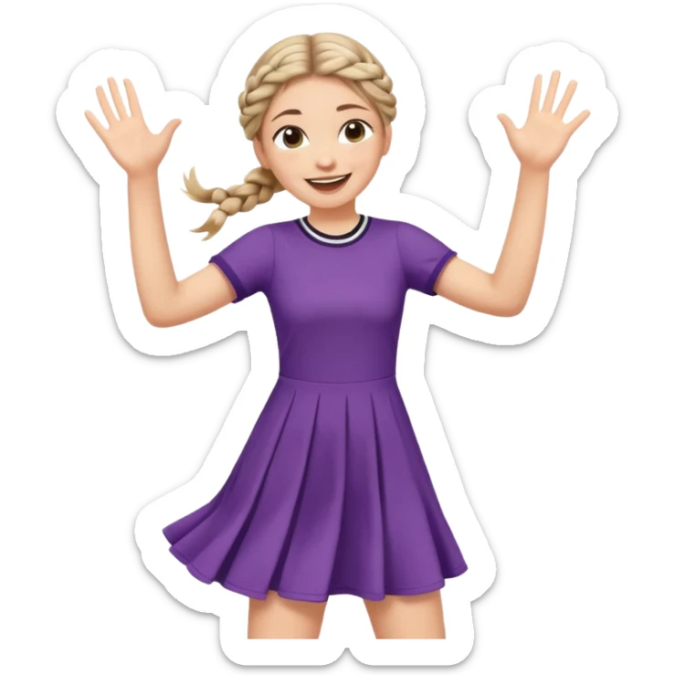 A braid hair girl in a jersey dress, waving both arms in pure joy jumping sticker