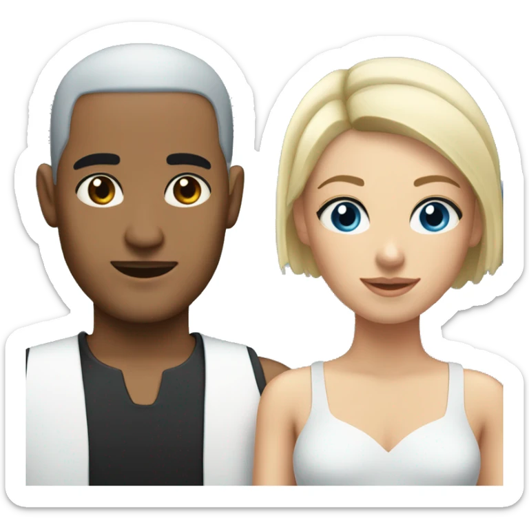 Arab man with black eyes, black buzz cut hair, and blonde hair girl with blue eyes sticker