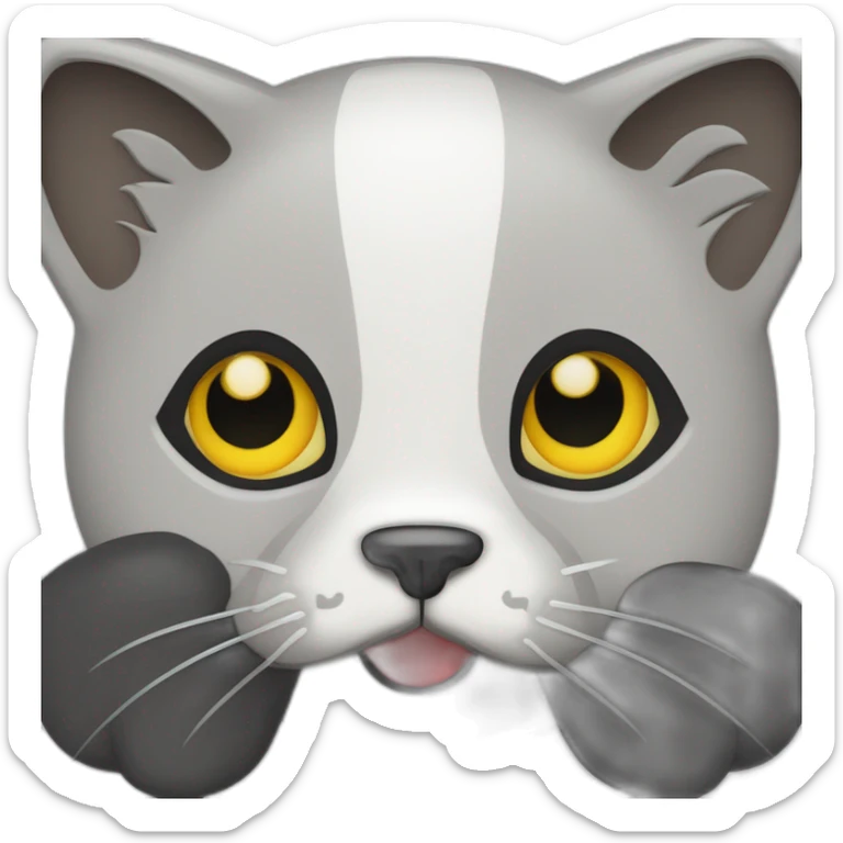 gato que tiene la mitad izquierda de su cara de color negro y la mitad derecha blanca, con un contraste marcado entre ambos lados sticker