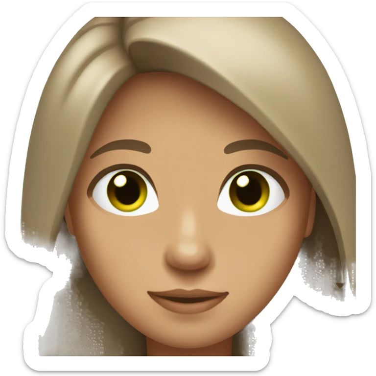 Person Tan,brown straight hair, green eyes, purple top sticker