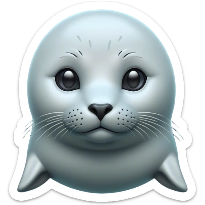 Cinematic Noble Seal Portrait Emoji, Poised and streamlined, with a sleek, smooth body of glossy, muted hues and expressive, dark eyes complemented by a rounded, agile head, Simplified yet sharp and sophisticated features, highly detailed, glowing with a soft, maritime luminescence, high shine, intelligent and graceful, stylized with an air of coastal authority, focused and alert, soft glowing outline, capturing the essence of a watchful marine guardian that appears ready to glide out of the screen with effortless authority! sticker