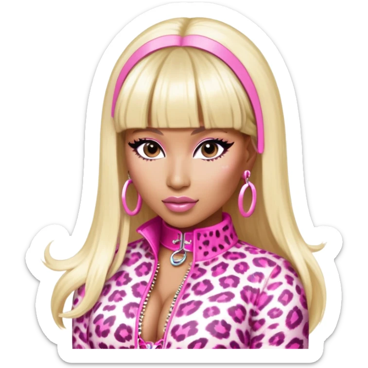 nicki minaj in super bass music video (pink and white leopard print outfit, hair left side blonde and right side pink with bangs) sticker