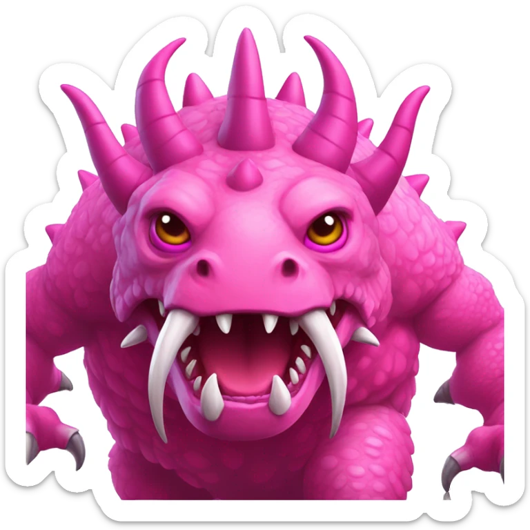 A giant pink kaiju with a long neck, 2 bright pink tusks, horns and 10 spines. He has also 4 full dark pink eyes, dark pink claws and he got 2 spines on its tail.  sticker