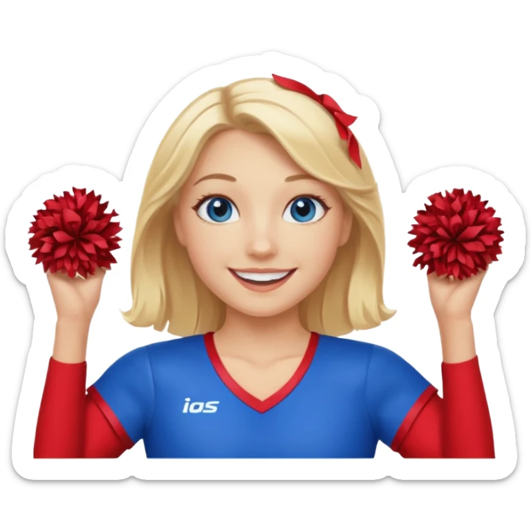 Cheerleader with blonde hair and blue eyes in a red and blue uniform sticker