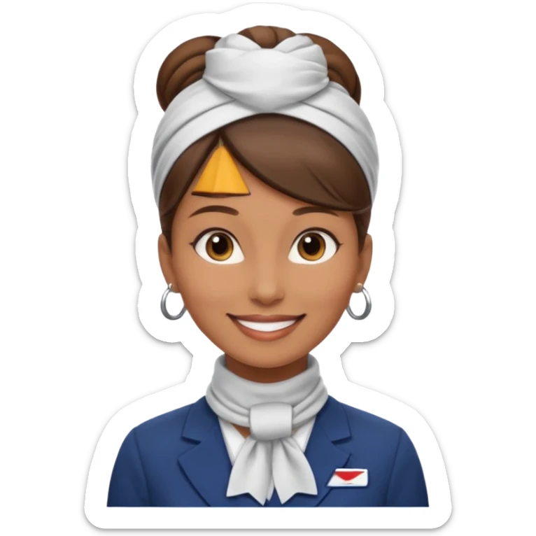  flight attendant, Light Brown skin, brown hair in one bun, neck scarf sticker