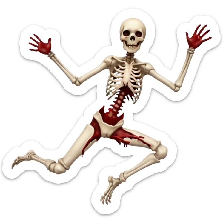 3D rotting corpse jumping in the air. In the style of your bloody skull art. More blood sticker