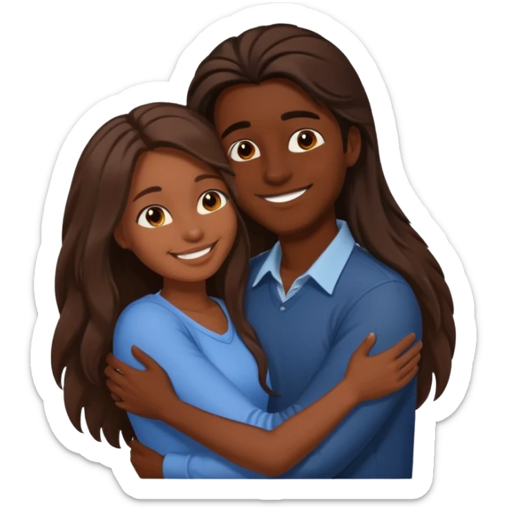 dark skin girlfriend hugs brown skin boyfriend with long hair  sticker