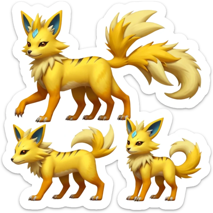 Feral Quadrupedal Digitigrade Luxray-Jolteon-Furret-Renamon-Zeraora-Vernid-fusion-hybrid-creature, full body  sticker