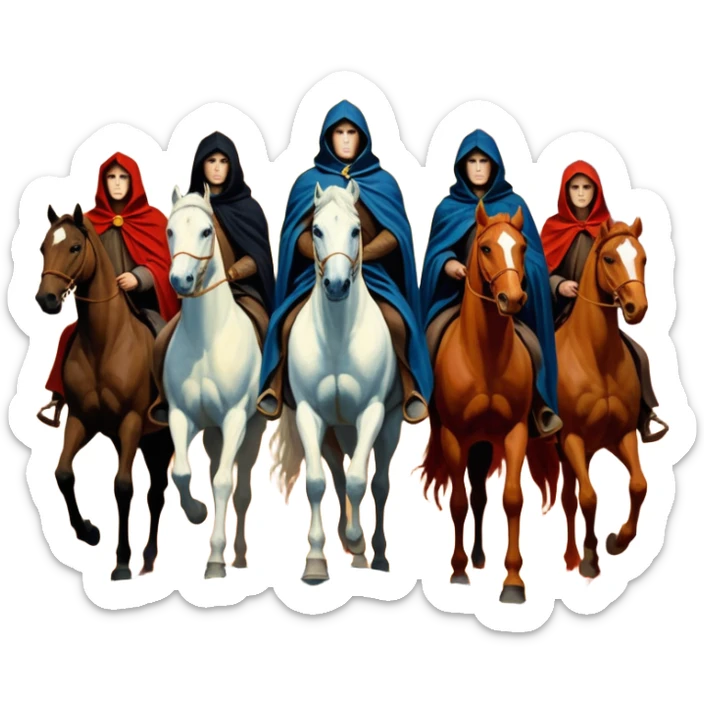 cinematic ultra HD, mysterios style, oil paint - The Four Horsemen of the Apocalypse in the artistic style of Arnold Boecklin sticker