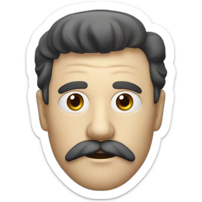 Vieil homme blanc habillé en noir avec une frange noire et une moustache carré en dessous du nez noire sticker