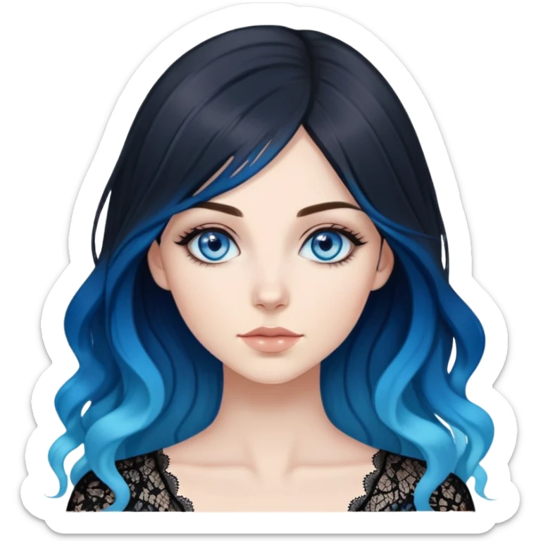 Beautiful Buxom-pawg-deep blue eyes-very long brunette to sky blue ombre hair-big juicy booty, wearing black lace, sfw sticker