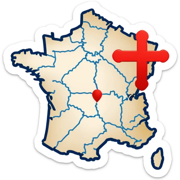 map of france with red crosess where stands Lille and Brest sticker