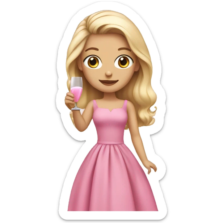 blonde girl with brown eyes in a pink dress holding champagne in her hands sticker