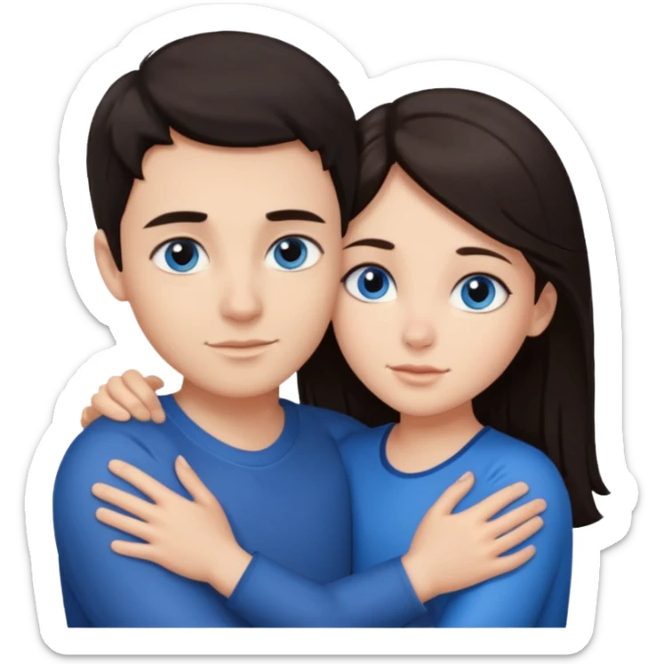  Chłopak z ciemnymi włosami z ciemnymi oczami przytulający się do brunetki z niebieskimi oczami sticker