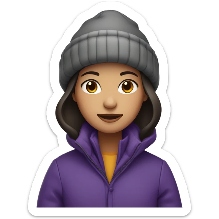 girl with dark hair wearing purple winter hat and coat sticker