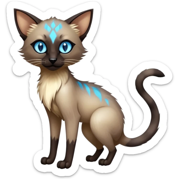 Colorful exotic tropical shiny Fantasy-Siamese-Fakémon-Lykoi-feline-hybrid (full body) sticker