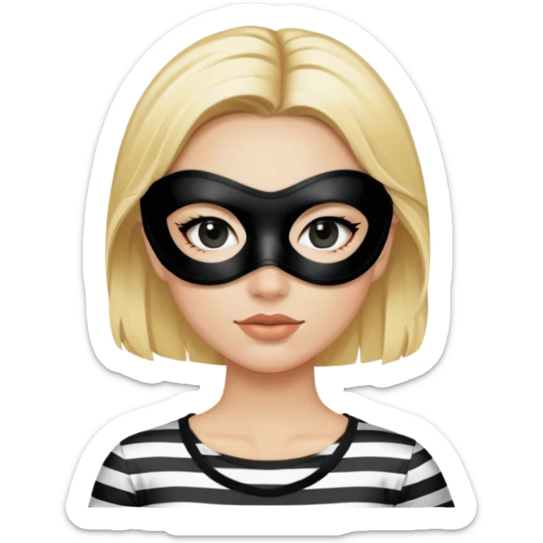 bank robber blonde woman with black eye mask and striped tshirt sticker