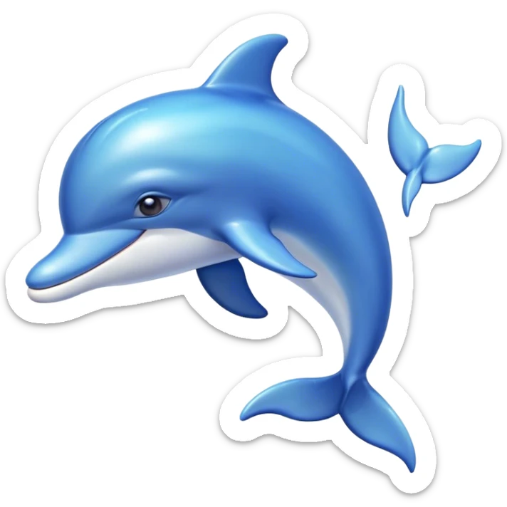 Beautiful and Majestic Dolphin Portrait Emoji, Radiating serene elegance and adorable charm with a graceful, streamlined form and luminous, glossy blue skin that shimmers under the sun, gentle, expressive eyes and a soft, content smile, Simplified yet exquisitely endearing features, highly detailed, glowing with a soft, majestic aquatic light, high shine, calm and enchanting, stylized with an air of timeless oceanic beauty, soft glowing outline, capturing the essence of a beautiful and majestic dolphin that embodies the pure magic of the sea! sticker