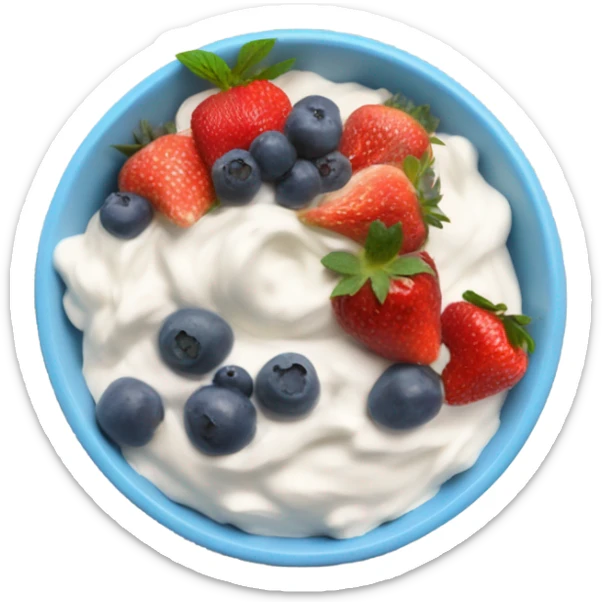 Bowl of fruit skyr topped with fruits Blue Berry, strawberry mangé sticker