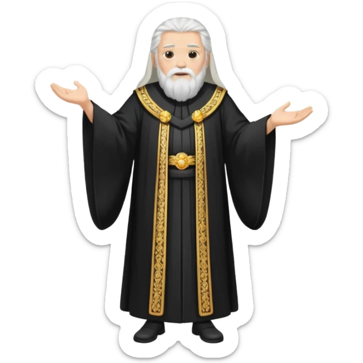 Sumo Sacerdote: persona anciana, barba larga, traje negro largo modo gran imperador, pelo blanco. cuerpo entero sticker