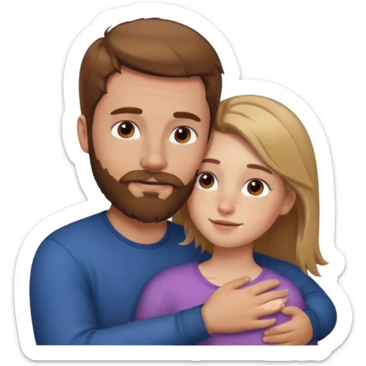 man with bead and brown hair hugging girl with brownish blonde hair with freckles  sticker