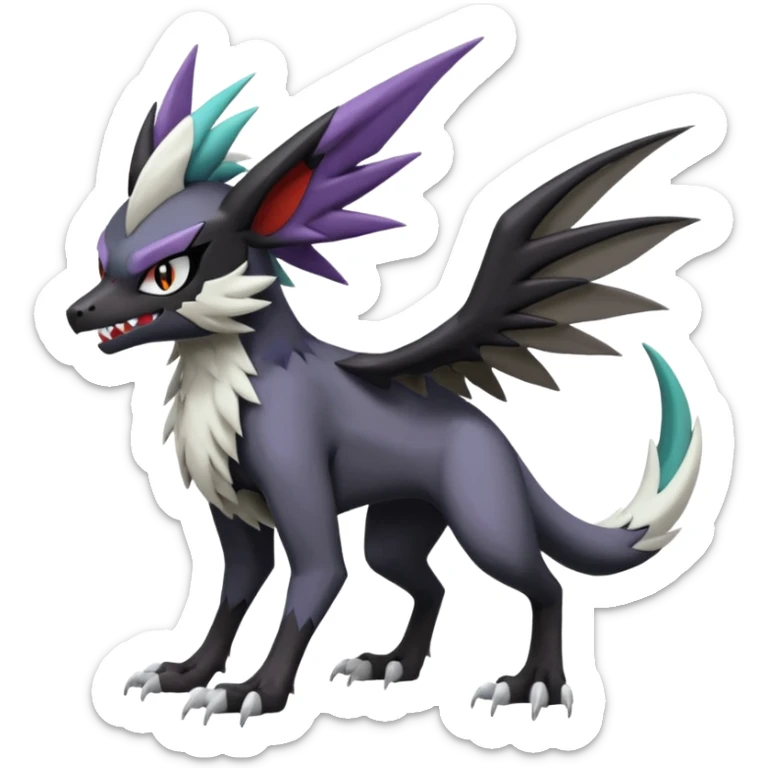 Noibat-Noivern-Mightyena-Silvally-Fakémon-hybrid-creature (full body)  sticker