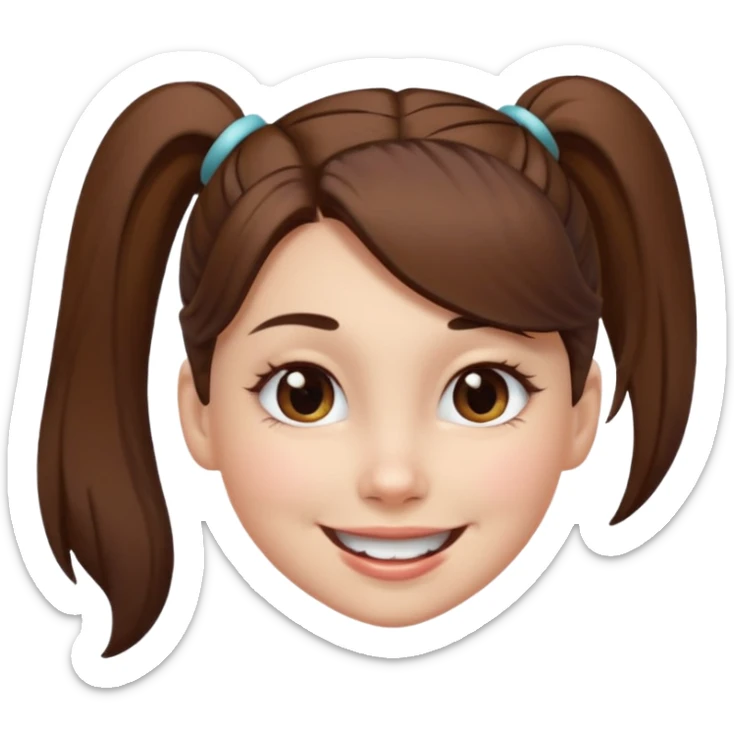 girl with white skin, brown hair in ponytail, brown eyes, winking sticker