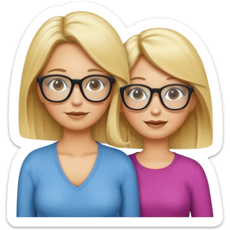 je voudrai un emoji d'une maman blonde avec des lunettes et de sa fille aux cheveux longs et blonds avec des lunettes sticker