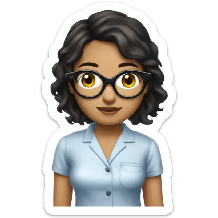 Une fille brune claire avec les cheveux en dessous des épaules, les yeux bleus des lunette noir carré en pyjama  sticker