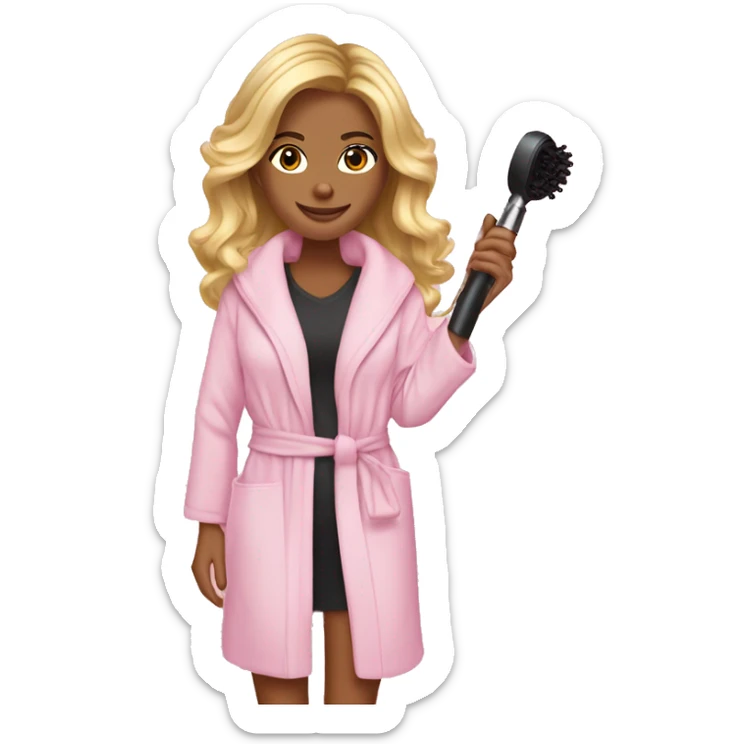 Girl with curling iron curling her hair in a Victoria secret robe blonde hair tan sticker