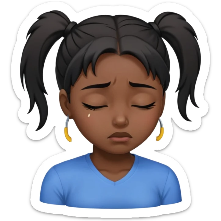 black dark girl with black hair ponytail super sad crying eyes closed sticker